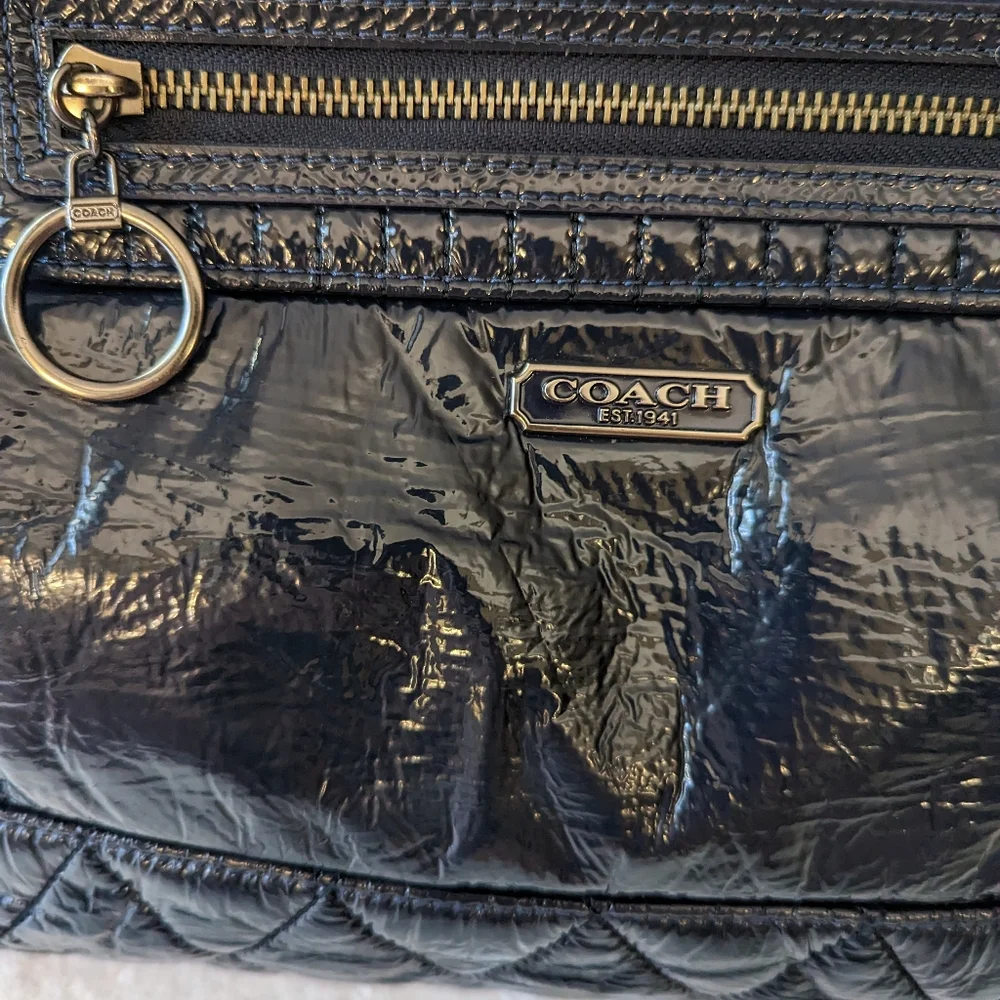 Coach Poppy liquid gloss soft navy patent leather tote.18674